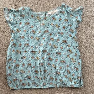 LOFT Mint Blue Floral Flutter Sleeve Blouse